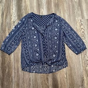 Maurices Blue and White Front Tie Blouse